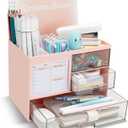 QIYVLOS Multi-Functional Desk Organizer with 3 Drawer and 8 Compartments, Pink