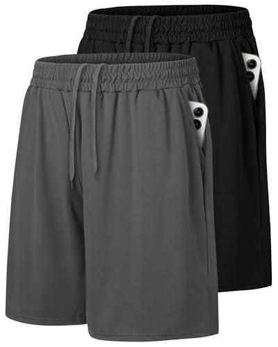 Barjneel 2 Pack Mens Gym Basketball Shorts - Athletic Black Workout Quick Dry Shorts with Pockets for Casual Running, Small