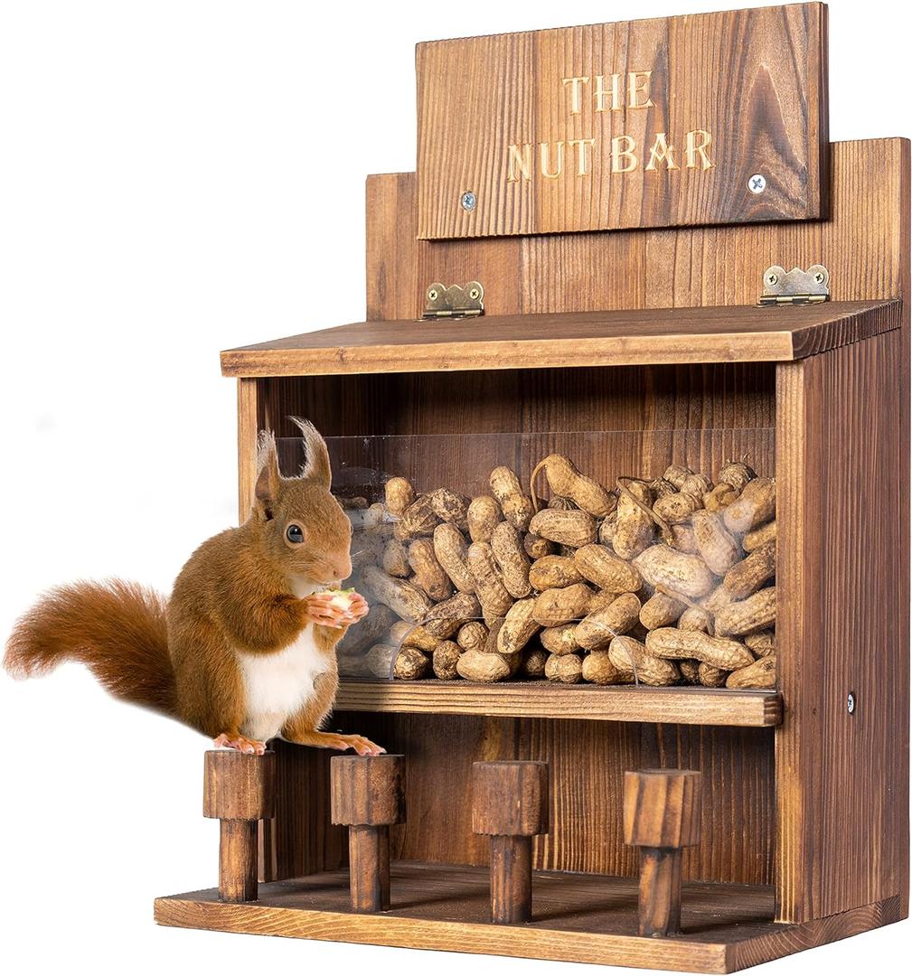 Squirrel Feeder Table The Nut Bar, Wooden Squirrel Picnic Table Feeder, Durable Squirrel Feeder Corn Cob, with Solid Structure, Stable Squirrels Stool Bar, 15 x 10 x 6 Inches (Brown) (Brown)