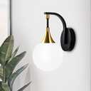 1-Light Bathroom Wall Sconce Light,Black and Gold Vanity Lighting with White Milk Globe Glass Shade, Vintage Wall Light Fixture Wall Lamp Wall Mount Light for Bedroom Hallway