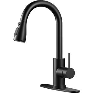 Kitchen Faucet with Pull-Down Spray Single Handle high arc Commercial Stainless Steel Matte Black Kitchen Sink Faucet with Deck Suitable for bar Laundry RV Farmhouse (Matte Black)