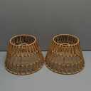Large Lamp Shades Set of 2 Boho Rattan Shade Hand Woven Lampshade for Table Lamp Replacement Hand Crafted Farmhouse for Floor, Wall Sconce, 9.6 x 6.1 x 5.7Inch