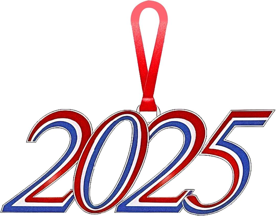 2 x Christmas Ornament 2025  Elegant Holiday Keepsake Metal Year Ornament with Colors, Red White and Blue, Collectible Tree Decoration