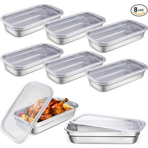 8 Pcs  Stainless Steel Food Storage Containers with Lids Size Hotel Pan Chicken Food Grade Pans Metal Meal Containers for Restaurant Stackable Kitchen Freezer Buffet(4  Inch Deep), Size 10 x 6,( 7 Lid)