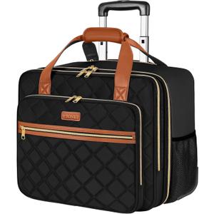 Ytonet Rolling Laptop Bag, 17.3 Inch Rolling Briefcase for Women, Water Resistant Computer Bag with Wheels for Work Travel College Business Overnight Wife Mom Teacher, Black Brown, Large