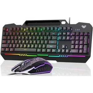 AULA Gaming Keyboard, T102 104 Keys Gaming Keyboard and Mouse Combo with RGB Backlit, All-Metal Panel, Anti-Ghosting, PC Game Keyboard and Mouse, USB Wired Keyboard Mouse for MAC Xbox PC Gamers