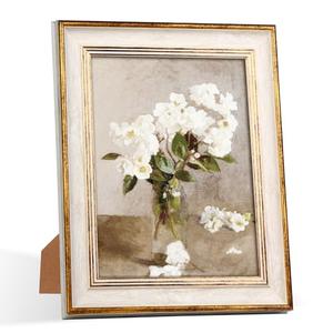 RIVERVALLA 8x10 Picture Frames Vintage White Gold Line Picture Frame Antique Retro Photo Frame Wall Hang Desktop Decor Display Mothers Day Birthday Gifts for Mom Grandma Women