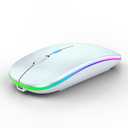 WREANU Wireless Bluetooth Mouse Rechargeable Laptop Mice with LED Lights Silent Slim Use(BT5.2 & USB 2.4G Portable Receiver) Dual Mode Computer Mouse for Laptop/iPad/Tablet/Apple/Computer/Mac(White)