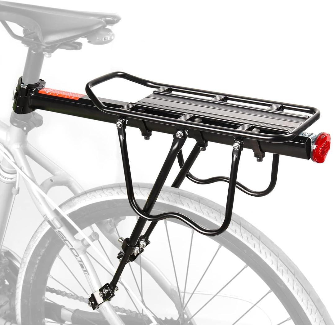 HOMEE Rear Bike Rack,Bike Cargo Racks Frame Aluminum Alloy Universal Adjustable Cycling Equipment Stand Footstock Bicycle Luggage Carrier with Tools and Reflector for 26"-29" Frames