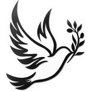 Vivegate Dove of Peace Olive Branch Metal Wall Art Olive Branches Peace Black Outline White Dove Metal Wall Decor (Large - 15"X13", Dove)