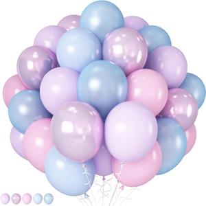 Pink Purple Blue Balloon 60Pcs 12 Inch Metallic Pastel Balloon Iridescent Pearl Pink Blue Purple Party Balloons for Girls Mermaid Snowflake Princess Birthday Baby Shower Party Decoration
