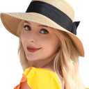 Beach Sun Straw Hats for Women, UPF 50+ UV Sun Protection Wide Brim Summer Straw Hat Foldable Packable Roll up Cap (One Size)