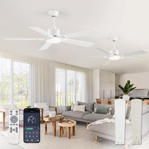 ZMISHIBO 2 Pack 52" Ceiling Fans with Lights, White Modern Ceiling Fan with Remote & App Control, Bedroom Indoor Fan with Dual Finish Blades, Quiet & Strong Motor, 24W Dimmable Bright LED Light.