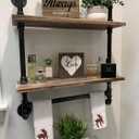 Industrial Pipe Shelf Bathroom Shelves Wall Mounted,19.6in Rustic Wood Shelf with Towel Bar,2 Tier Farmhouse Towel Rack Over Toilet,Pipe Shelving Floating Shelves Towel Holder,Retro Grey