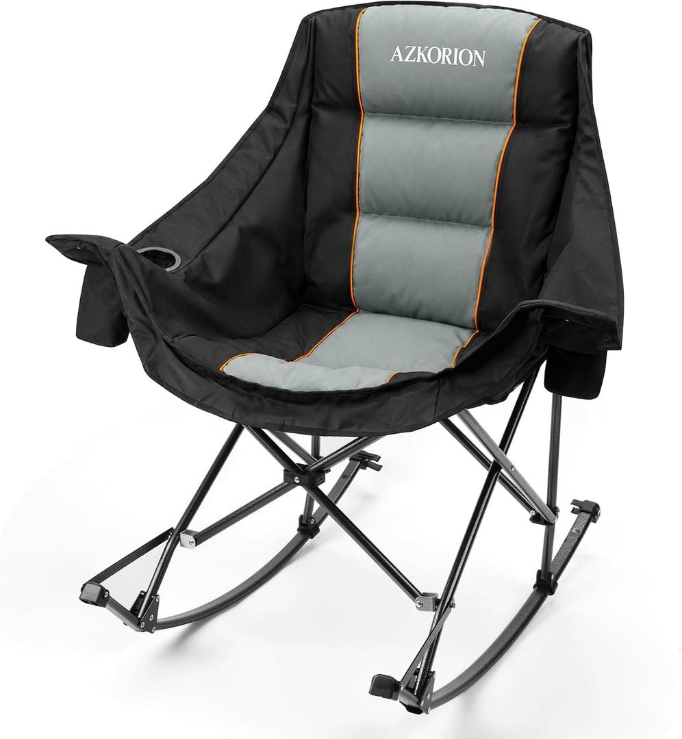 Oversized Rocking Camping Chair, Folding Rocking Chair, Black, 28 inches x 35.5 inches x 40.2 inches