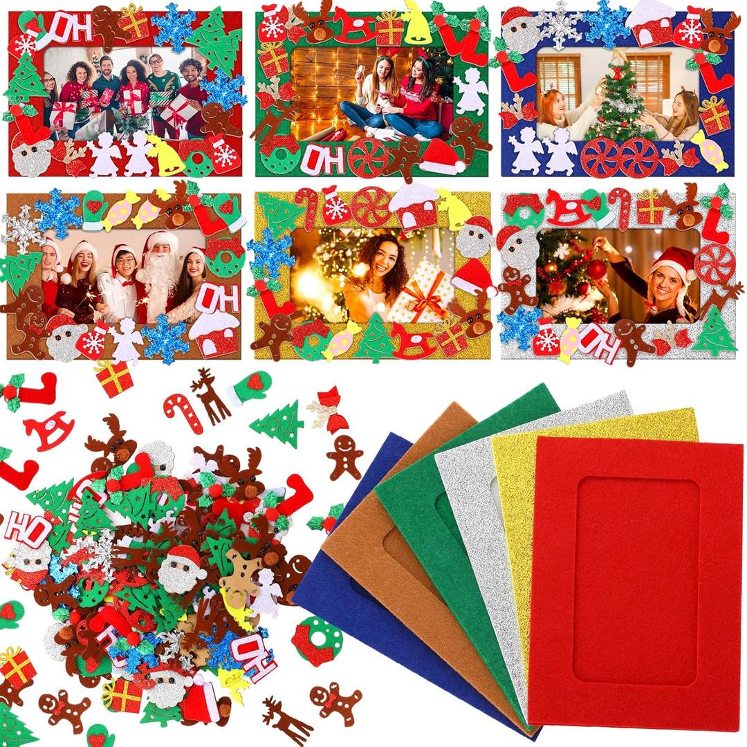 Barydat 520 Pcs Christmas DIY Picture Frames Craft Kit 60 Set Xmas Felt Photo Frames with 460 Foam Stickers Christmas Crafts for Holiday Party Xmas Tree Home Decor (Colorful)