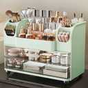 Makeup Organizer with Drawers for Vanity,Bathroom Countertop Organizer with Brushes Holder,Skincare Storage Organizer,Perfect Cosmetic Display Case for Skincare,Lipstick and Beauty Essential (Green)