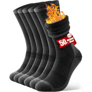 Merino Wool Hiking Crew Socks for Men & Women, Thermal Socks, Cushioned Anti-Blister, Breathable 3 Pairs (Large, Black)