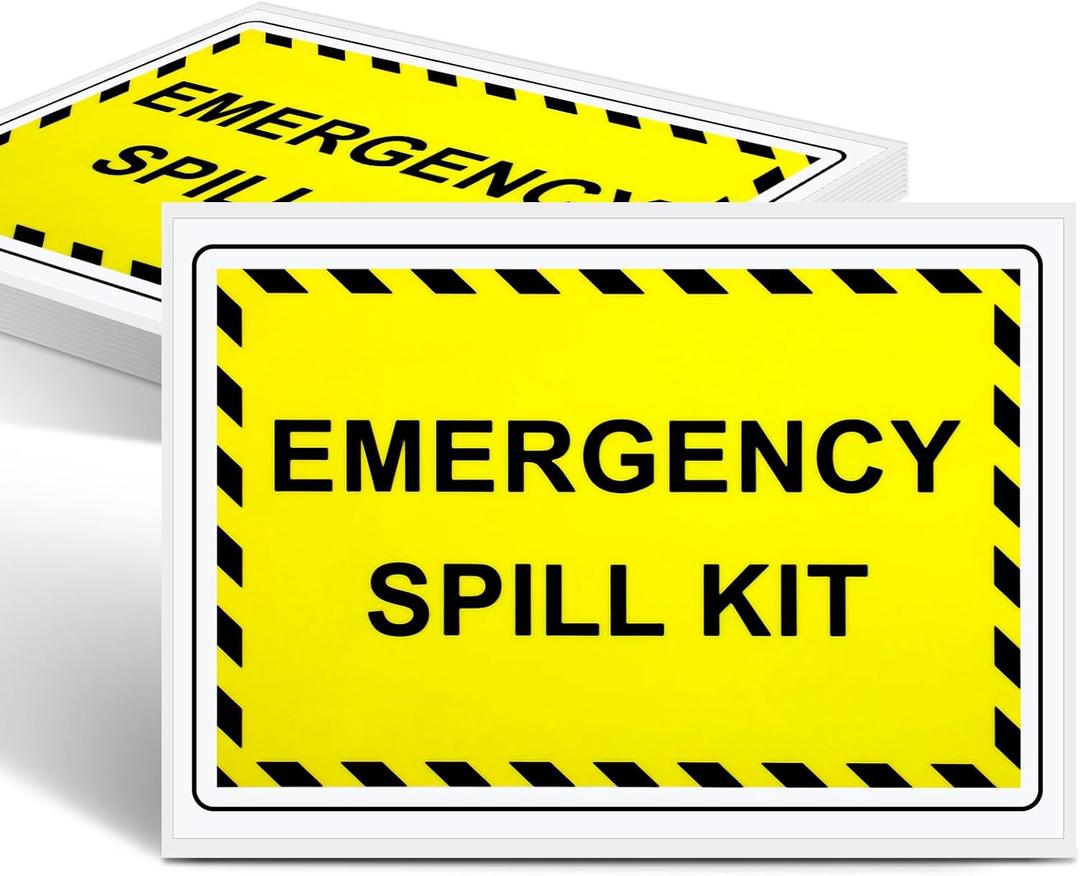 10 PCS Emergency Spill Kit Label Decal - 5" x 3.5" Vinyl Self Adhesive Emergency Safety Warning Waterproof Sign for Industrial Hazmat Facilities Notices, Spill Kit Station