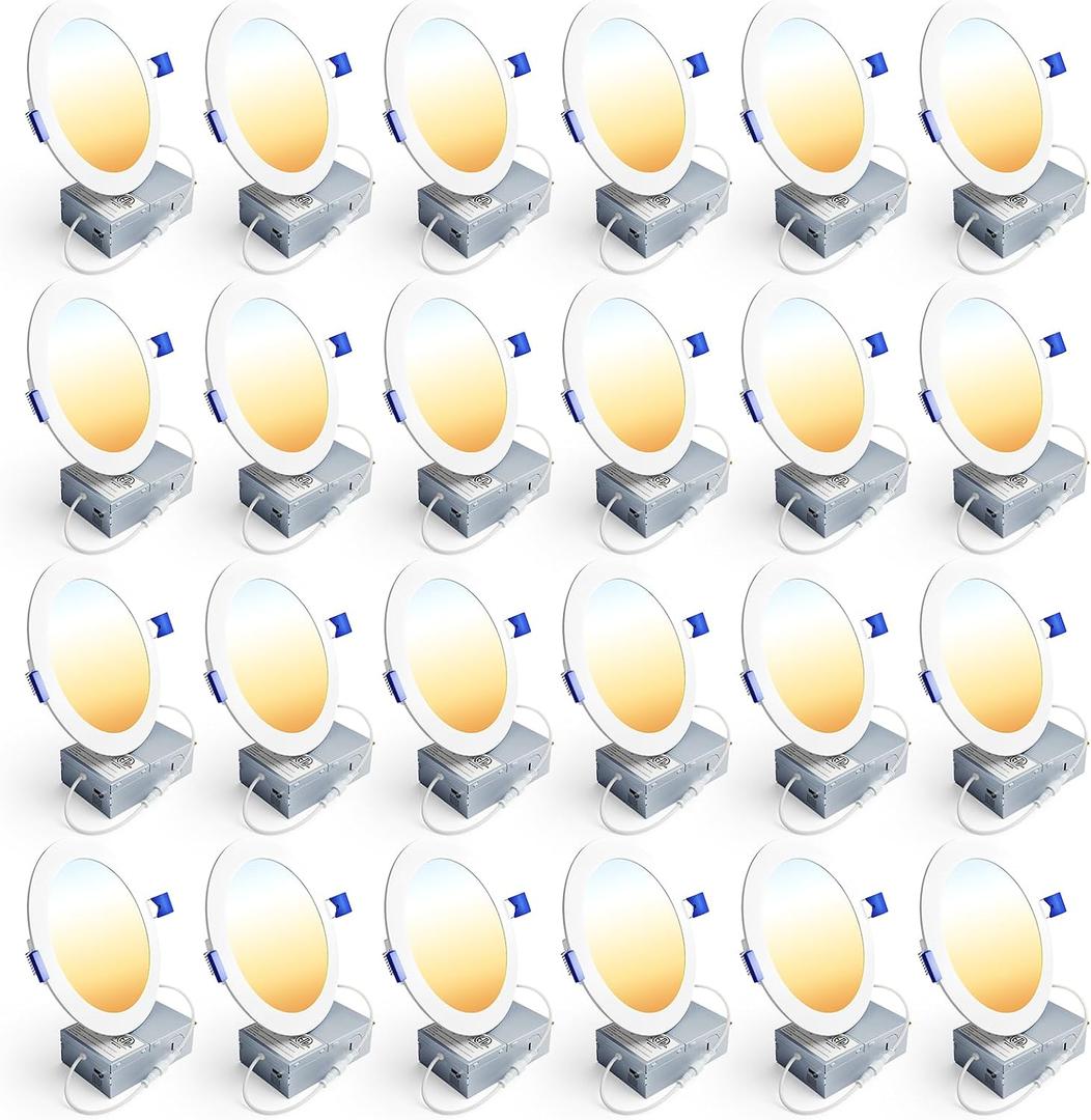 Ensenior 24 Pack 6 Inch LED Recessed Ceiling Light, Dimmable, 2700K-5000K 5CCT, 1200LM 12W 120V, High Brightness Canless Wafer Downlight - ETL&FCC&IC