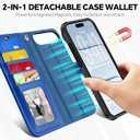 TUCCH 2-in-1 Detachable Wallet Case for iPhone Air (6.5-inch) 2025, RFID Blocking 4 Card Slot | Wireless Charging | Wrist Strap | Kickstand | Magnetic | PU Leather | Protective Cover | Klein Blue