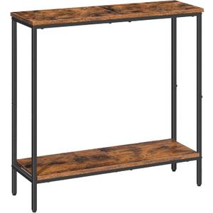 HOOBRO 29.5" L Narrow Console Table, Sofa Table Behind Couch with 2-Tier Storage Display Shelves, 8.7" D Small Entryway Table for Hallway, Foyer, Living Room, Bedroom, Rustic Brown and Black BF22XG01