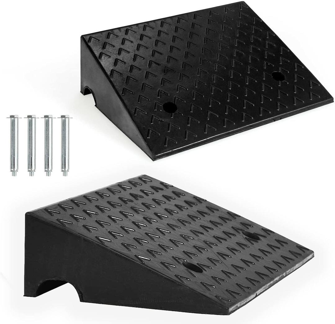 Goplus 2PCS Rubber Car Curb Ramps, Portable Lightweight Threshold Ramp Set Heavy Duty Loading Ramp Slope Motorcycle Pad for Driveway, Sidewalk, Loading Dock (5" Rise) Black, 1 Count