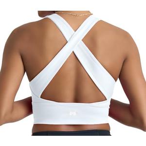 POPSUGAR Long Line Sports Bra Women, Workout Crop Tops for Women Longline Criss Cross Gym Yoga Tops with Built in Bra, L