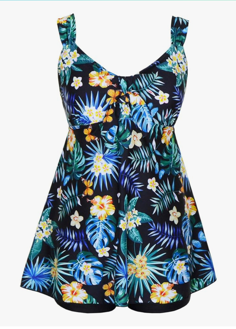 Plus Size Swimsuit for Women Tankini Swimdress Tummy Control Swimwear Two Piece Bathing Suit with Shorts 16W