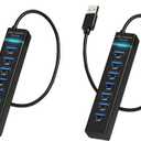2 Pack 7 Ports USB Hub, Multiple Port USB Adapter with Indictor Light, High Speed Data Transmission Docking Station, Compatible with Mouse, Keyboard, Printer, Windows, MacOS, Linux