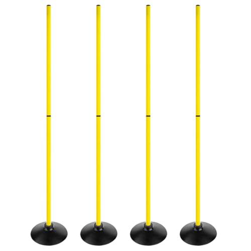 ASENVER 6FT Soccer Agility Poles with Rubber Base Detachable Speed Agility Stick Slalom Speed Training Pole Set for Sports (Pack of 4, Yellow)