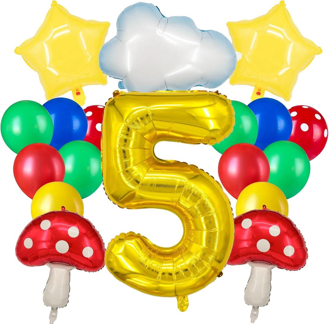18-Piece Balloon Combo with 40-Inch Foil Digit Balloon,for Cartoon Gaming Party Decorations, for Birthdays and Theme Celebrations (No. 5)