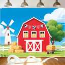 Farm Backdrop 8x6ft Farm Party Decorations Barn Backdrop Red Barn Door Banner with 19.68Ft Ribbon for Photography Props Photo Booth Birthday Party Supplies