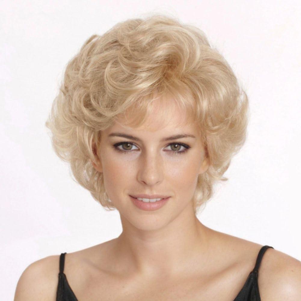 Short Blonde Curly Wigs for Women Synthetic Natural Looking Daily Party Halloween Wig for White Women