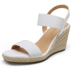 DREAM PAIRS Womens Open Toe Espadrilles Dressy Platform Sandals Slip on Elastic Ankle Strap Wedges Sandals (9, White)