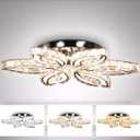 CLAIRDAI 20" Modern Crystal Ceiling Light Led Flush Mount Chandelier Flower Light Fixture Close to Ceiling Light for Bedroom Living Room Dining Kitchen (Multi-Color)