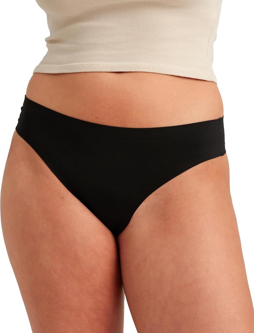saalt Seamless Thong - Womens Period Underwear - Replaces 1 Liner or 2 Light Tampons (Small, Volcanic Black)
