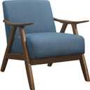Lexicon Mid Century Modern Accent Chair with Solid Wood Frame in Walnut Finish, Upholstered Living Room Lounge Arm Chair, Thick and Comfy Innerspring Seat Cushion, Linen-Look Fabric, Blue (Walnut Frame)