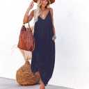 Poetsky Women's Casual Strappy V Neck Sleeveless Flowy Pockets Loose Long Maxi Beach Dress Sundress, 2XL