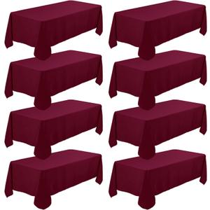 8 Pack Premium Burgundy Tablecloth 60 x 102 Inch, Rectangle Table Clothes for 6 Foot Rectangle Table Washable Polyester Fabric Table Covers for Wedding Party Reception Banquet Buffet