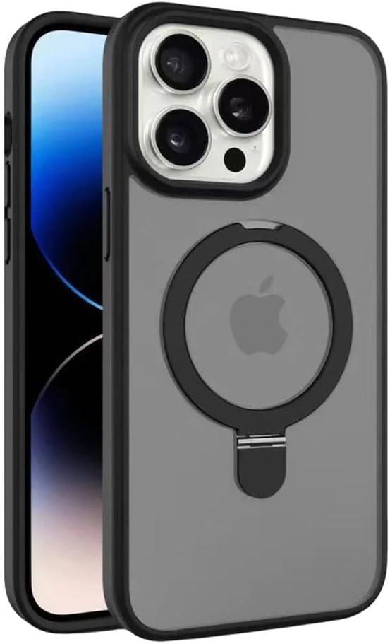 Matte Fold Bracket Case for iPhone 15 14 13 12 Pro Max 15 Plus 14Pro 15Pro Cover with Glass Camera Protector, Black, for iPhone 15