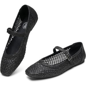 Trary Mary Jane Shoes Women Woven Flats for Women Dressy Ballet Flats Squared Toe Mary Jane Flats Shoes 9.5