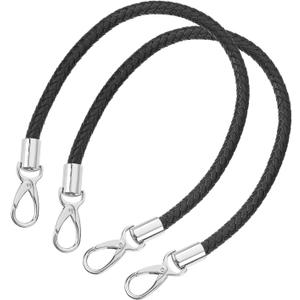 uxcell Leather Purse Strap, 2Pcs 50cm/19.69" Short Leather PU Braided Purse Replacement Handle with Metal Buckles for Underarm Bags, Handbags (Black Strap + Silver Clasp)