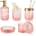 New Pink Bathroom Accessories Set, 5pcs Clear Glass Bath Accessory Set, Soap Dispenser, Toothbrush Holder Set, Soap Dish, Tumbler, Cotton Swab Jars, Girly Bathroom Decor, Gift Set