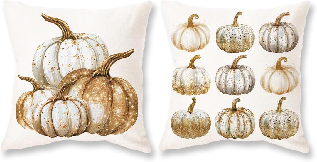 TAJWE Fall Pillow Covers 18x18 Inch Set of 2 Pumpkins Autumn Decorative Pillowcases Farmhouse Seasonal Thanksgiving Harvest Cushion Cases for Sofa Couch Home Decor
