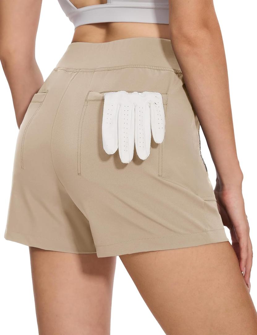 MAGCOMSEN Women's 4" High Waisted Hiking Golf Shorts 4 Pockets Ladies Comfy Summer Outdoor Casual Athletic Shorts, Medium