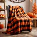 BEDELITE Halloween Blanket for Decor & Gift, Orange and Black Buffalo Plaid Throw Blanket for Couch, Soft & Warm Fleece Throw for Women Men, 50"x60"