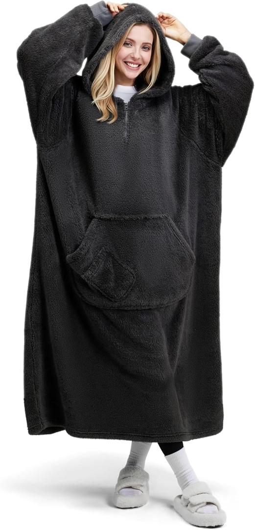 Giggling Getup Wearable Blanket Hoodie for Adults - Oversized Sherpa Sweatshirt Blanket with Giant Pocket & Sleeves - Soft Cozy Warm Hooded Blanket Gift for Women Men Birthday Christmas Gray