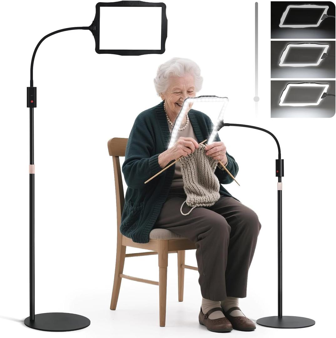 Large Floor Magnifying Glass with Light and Stand, 48-LED Lighted Adjustable Height Floor Magnifying Lamp with 360 Flexible Gooseneck, Hands Free Magnifier for Close Work Reading (10.6*7.9inch)