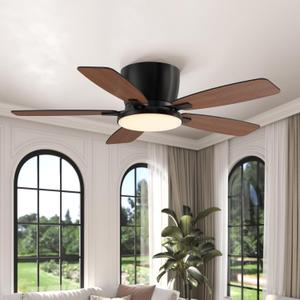 Ceiling Fans with Lights, 44" Low Profile Ceiling Fan with Light Remote Control, 6 Speed 35dB Ultra Quiet Smart Ceiling Fan with Reversible DC Motor, Dimmable 3CCT LED for Bedroom/Living Room (Black)